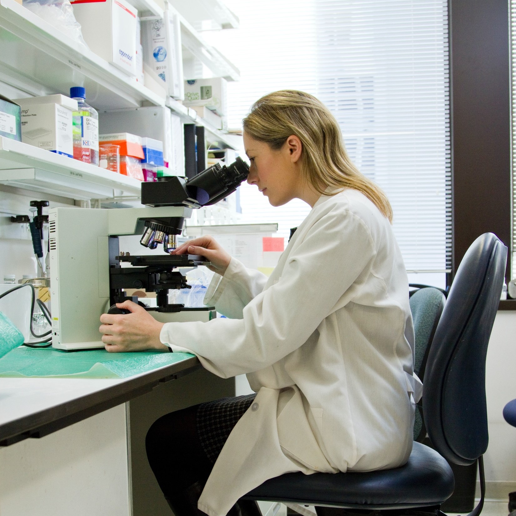 Fotografia de uma investigadora a trabalhar num laboratório